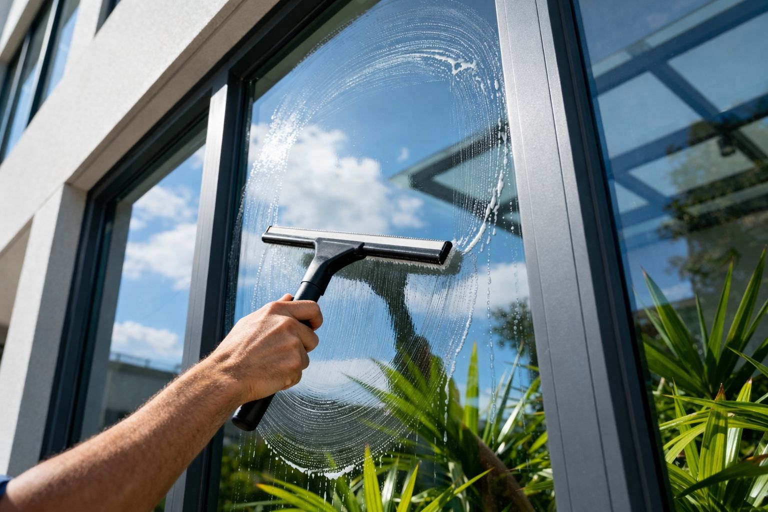 Window cleaning result with clear exterior glass